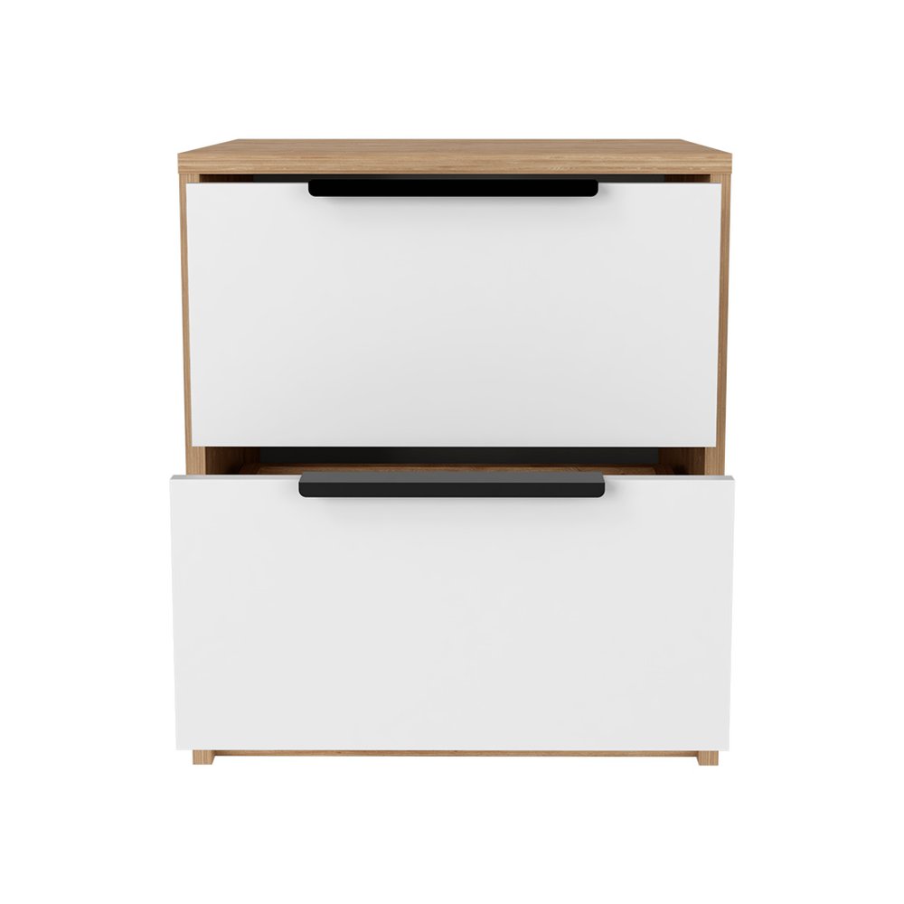 19" White Wood Two Drawer Nightstand