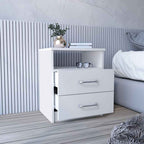 20" White Wood Two Drawer Nightstand