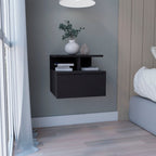 12" Black Wood One Drawer Floating Nightstand