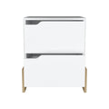 20" White And Natural Wood Two Drawer Nightstand