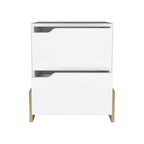 20" White And Natural Wood Two Drawer Nightstand