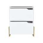 20" White And Natural Wood Two Drawer Nightstand