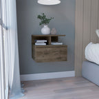 12" Brown Wood One Drawer Floating Nightstand