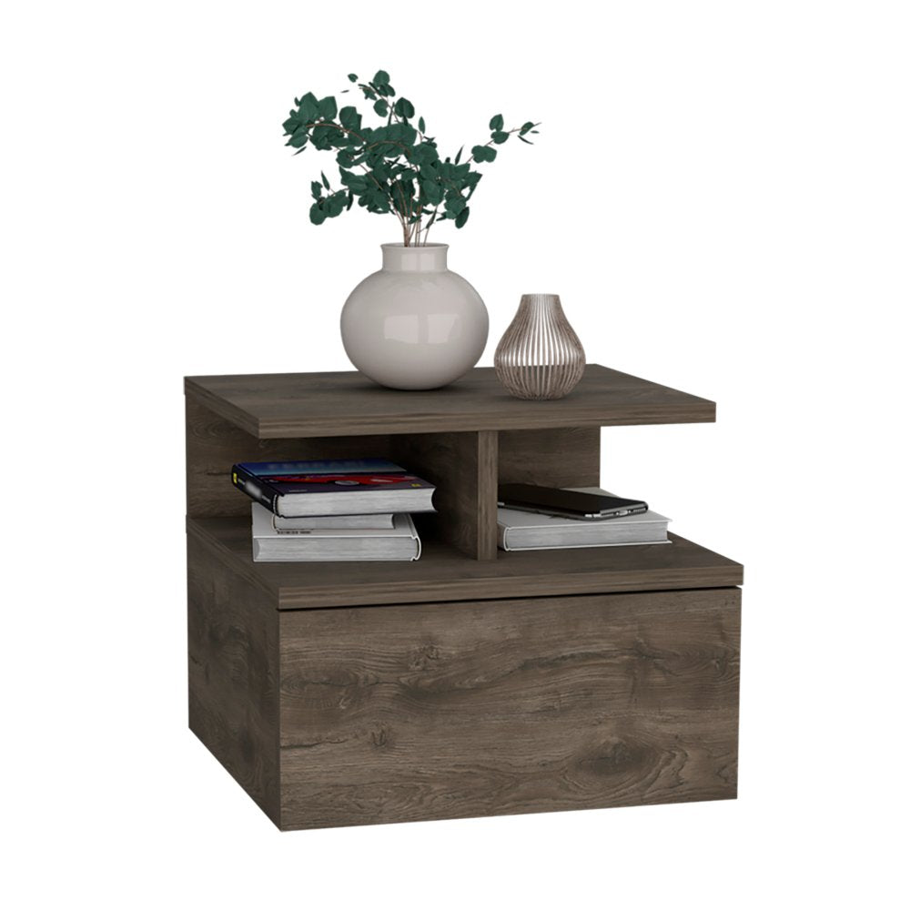 12" Brown Wood One Drawer Floating Nightstand