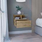 12" Beige Wood One Drawer Floating Nightstand
