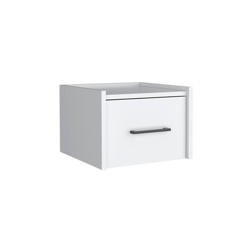 10" White Wood One Drawer Floating Nightstand