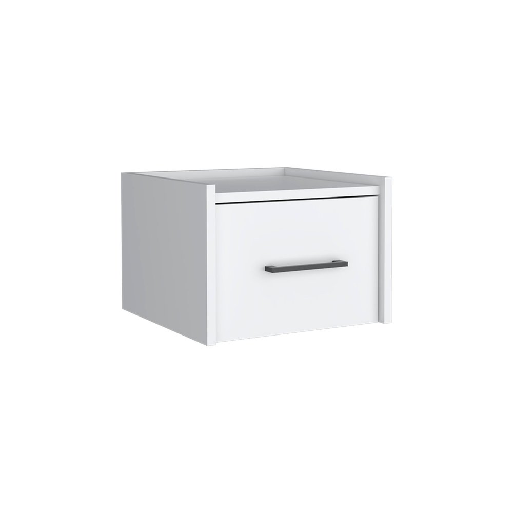 10" White Wood One Drawer Floating Nightstand