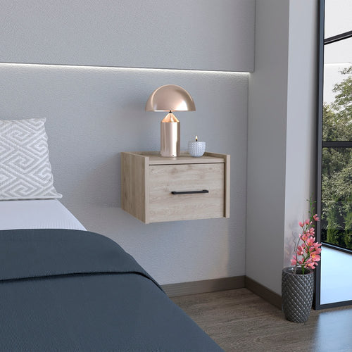 10" Gray Wood One Drawer Floating Nightstand