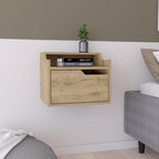 13" Beige Wood One Drawer Floating Nightstand