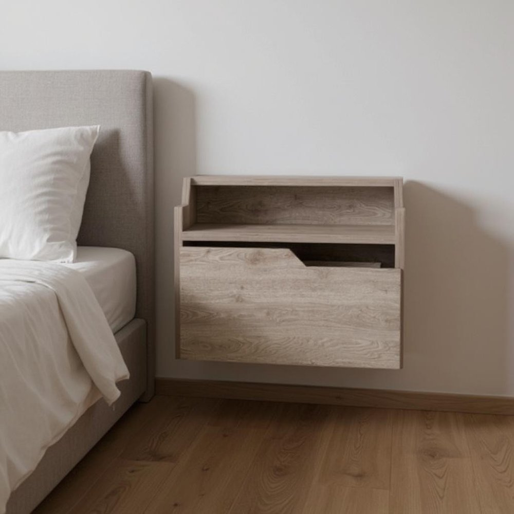 13" Gray Wood One Drawer Floating Nightstand