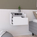 16" White Wood One Drawer Floating Nightstand