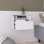 13" White Wood One Drawer Floating Nightstand