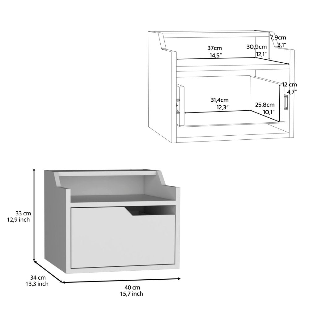 16" White Wood One Drawer Floating Nightstand