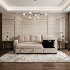 92" Beige Polyester Blend Convertible Futon Sleeper Sofa With Black Legs