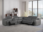 Dark Gray Italian Leather Power Reclining L Shaped Six Piece Corner Sectional With Console