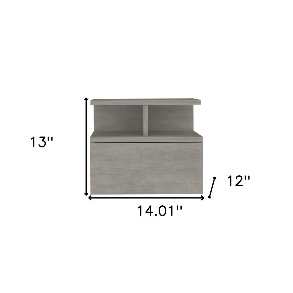 13" Gray Wood One Drawer Floating Nightstand