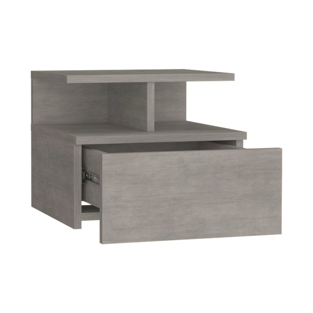 13" Gray Wood One Drawer Floating Nightstand