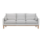 87" Gray Leather Sofa And Toss Pillows With Brown Legs