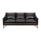 87" Dark Brown Leather Sofa And Toss Pillows With Brown Legs