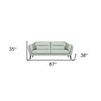 87" Mint Green Leather Sofa With Black Legs