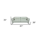 87" Mint Green Leather Sofa With Black Legs
