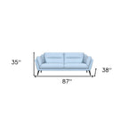 87" Sky Blue Leather Sofa With Black Legs