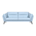 87" Sky Blue Leather Sofa With Black Legs