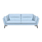 87" Sky Blue Leather Sofa With Black Legs