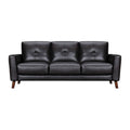 82" Black Leather Sofa With Brown Legs