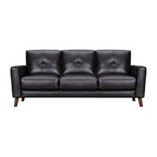 82" Black Leather Sofa With Brown Legs