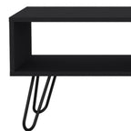 41" Black and Oak Wood and Metal Coffee Table With Drawer And Shelf