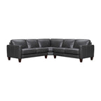 Black Leather L Shaped Three Piece Corner Sectional