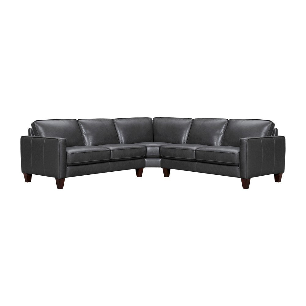 Black Leather L Shaped Three Piece Corner Sectional