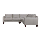 Gray Leather L Shaped Three Piece Corner Sectional