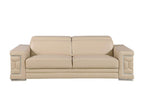 89" Beige Leather Sofa With Silver Legs