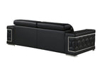 89" Black Leather Sofa With Silver Legs