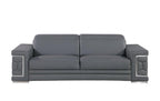 89" Gray Leather Sofa With Silver Legs