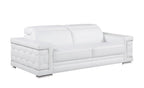 89" White Leather Sofa With Silver Legs