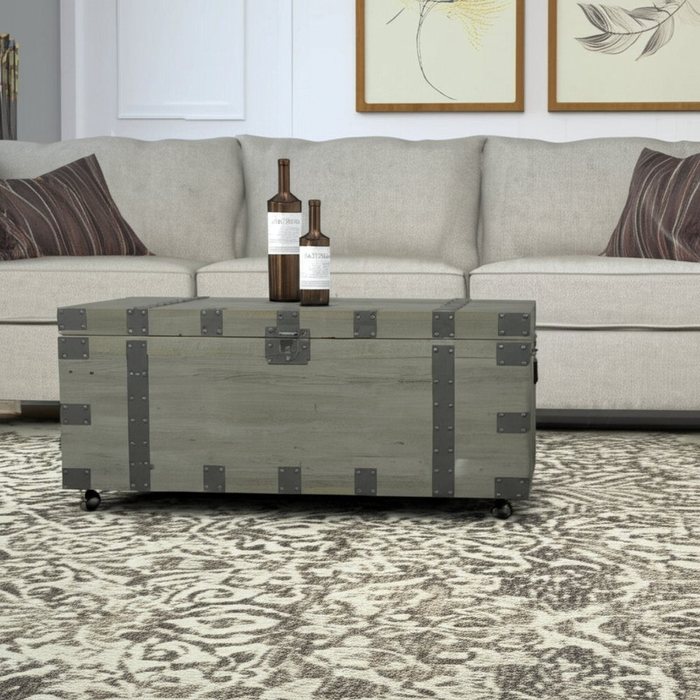 22" Brown Reclaimed Wood Distressed Trunk Coffee Table