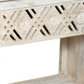 28" White Solid Wood Distressed Carved Geometric One Drawer Nightstand