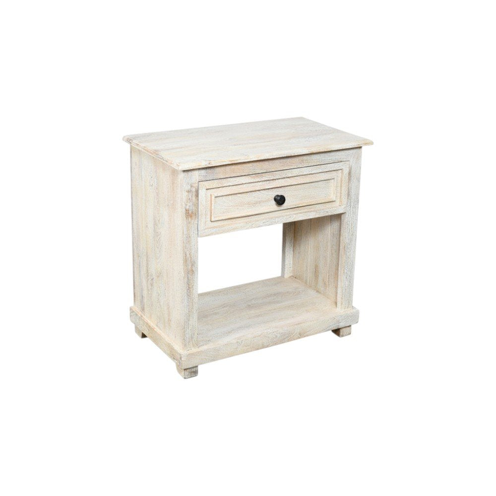 28" White Solid Wood Distressed One Drawer Nightstand