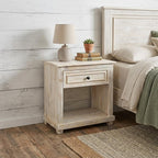 28" White Solid Wood Distressed One Drawer Nightstand