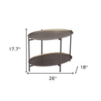 26" Antiqued Bronze and Black Steel Oval Two Tier Coffee Table