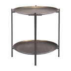 26" Antiqued Bronze and Black Steel Oval Two Tier Coffee Table