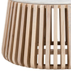 34" White and Natural Genuine Marble and Wood Round Drum Coffee Table