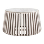 34" White and Natural Genuine Marble and Wood Round Drum Coffee Table