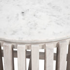34" White and Natural Genuine Marble and Wood Round Drum Coffee Table