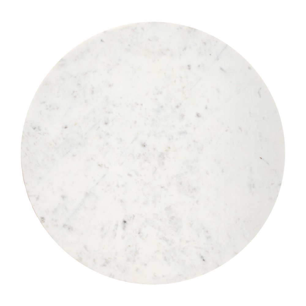 34" White and Natural Genuine Marble and Wood Round Drum Coffee Table
