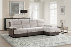 Beige And Brown Fabric Sleeper L Shaped Three Piece Sofa and Storage Chaise Sectional