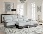 Beige And Brown Fabric Sleeper L Shaped Three Piece Sofa and Storage Chaise Sectional